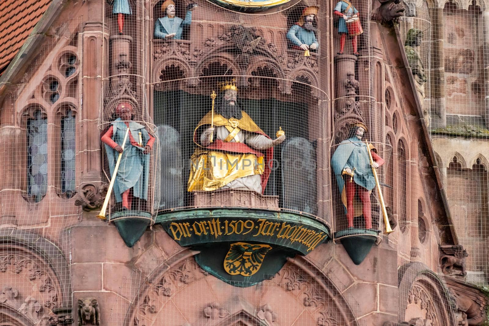 Close up of holy figures and other details from the Frauenkirche (woman church) in Nuremberg, Bavaria, Germany