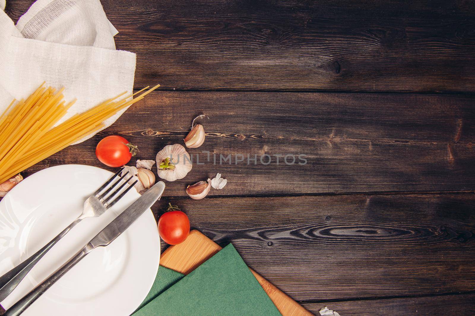 pasta italian spaghetti food ingredients garlic ingredients. High quality photo