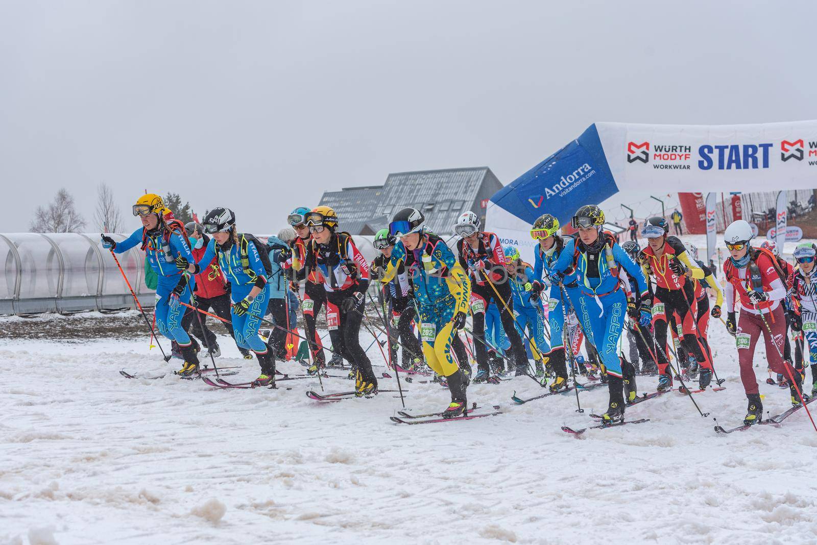 Arinsal, Andorra: 2021 March 6: Start of the race in ISMF WC Comapedrosa 2021 Andorra. Individual Race Woman