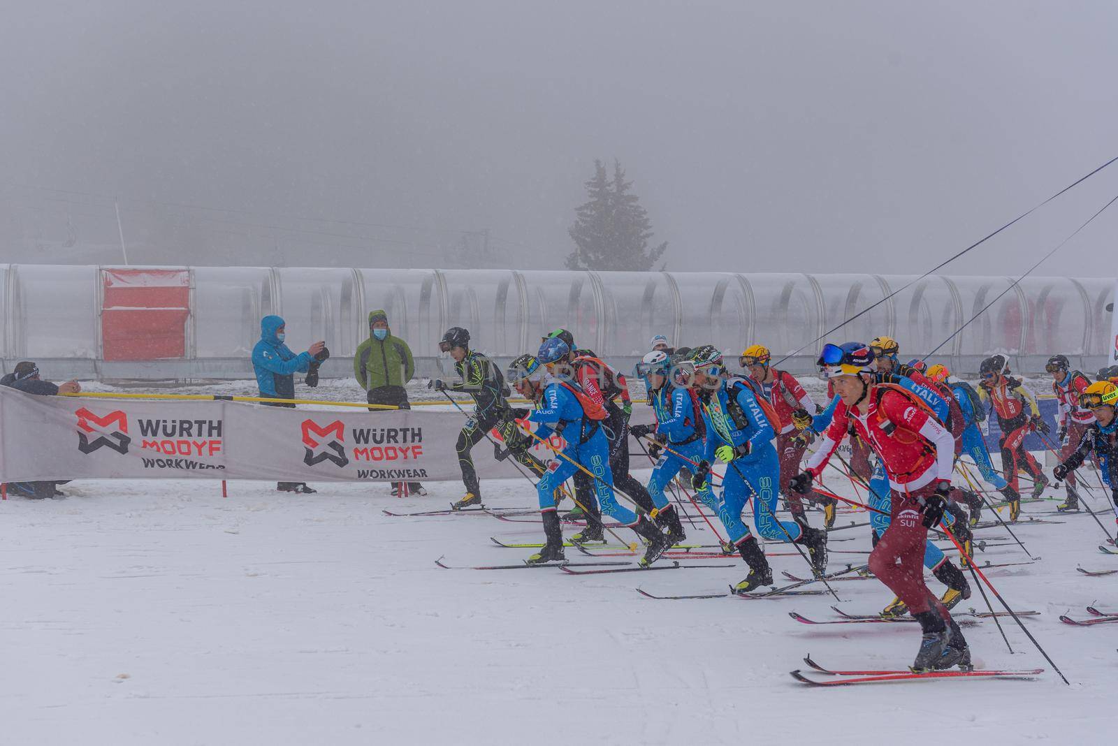 Arinsal, Andorra: 2021 March 6: Start of the race in ISMF WC Comapedrosa 2021 Andorra. Individual Race
