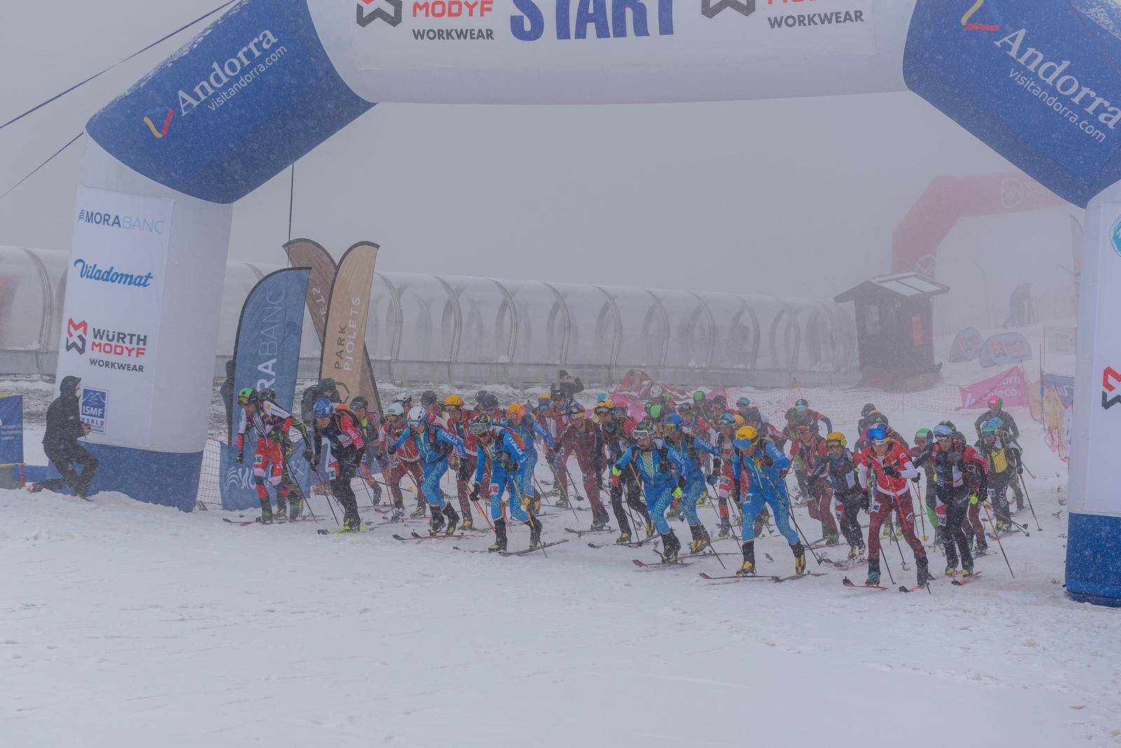 Arinsal, Andorra: 2021 March 6: Start of the race in ISMF WC Comapedrosa 2021 Andorra. Individual Race