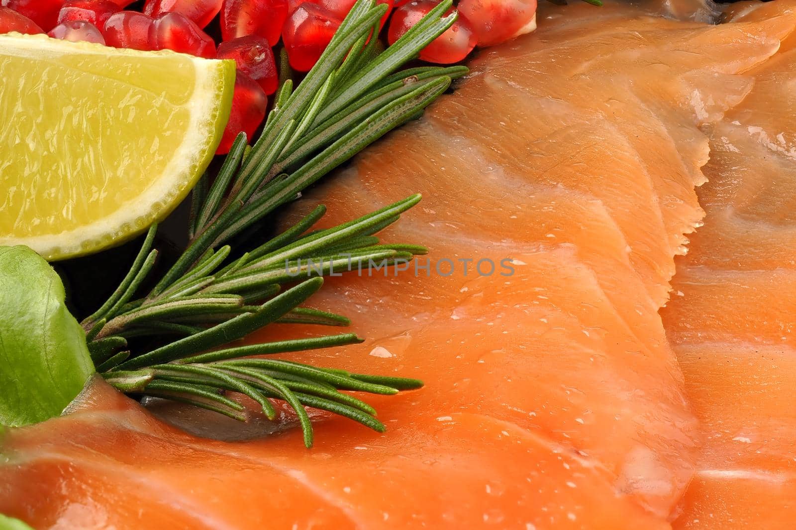 Salted salmon. The texture of red fish. Macro photography of red fish meat. Background seafood. by Olga26