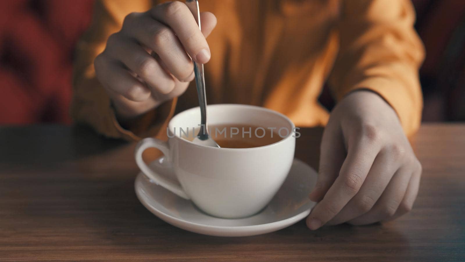white cup with hot tea tradition breakfast relaxation. High quality photo