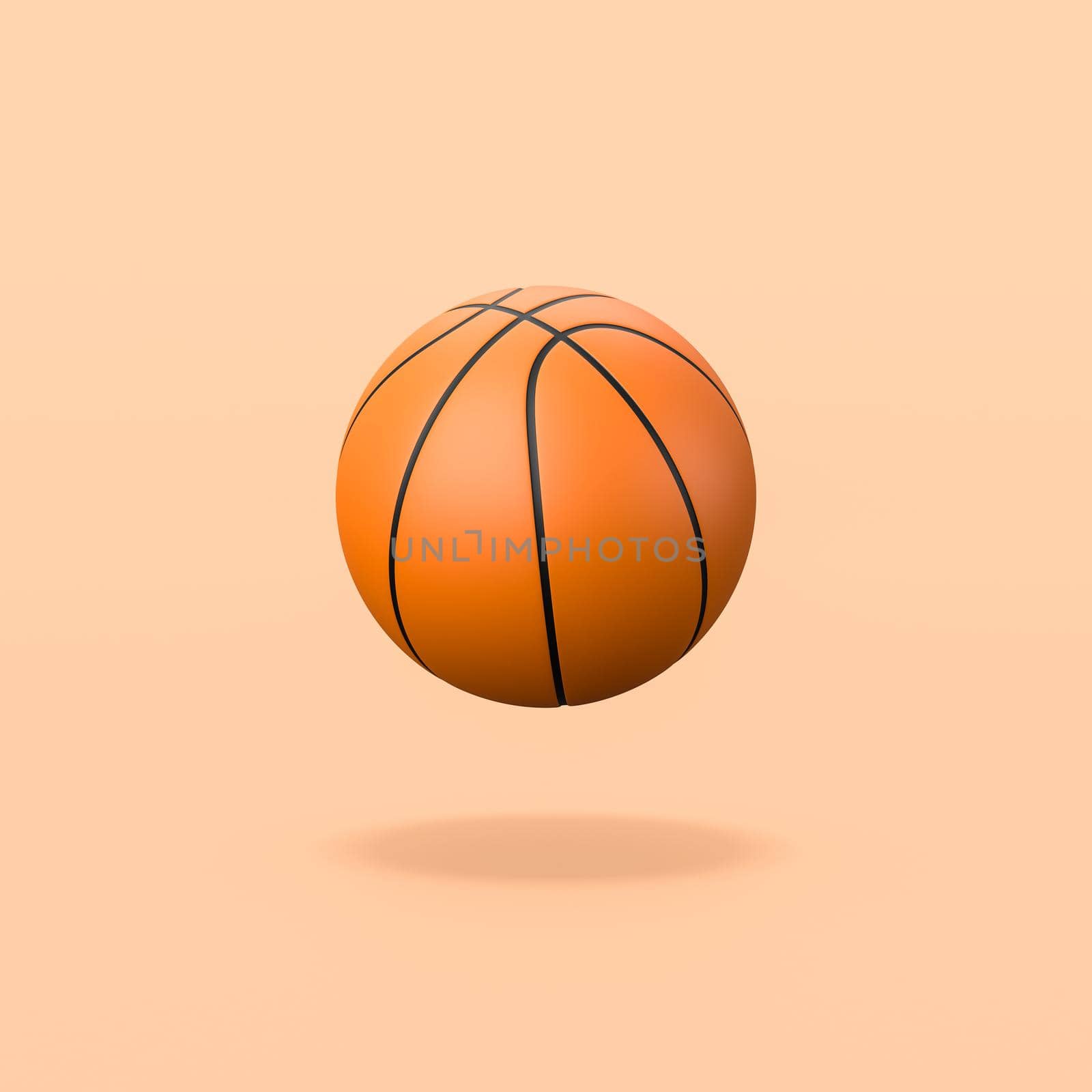Basketball Ball Isolated on Flat Orange Background with Shadow 3D Illustration