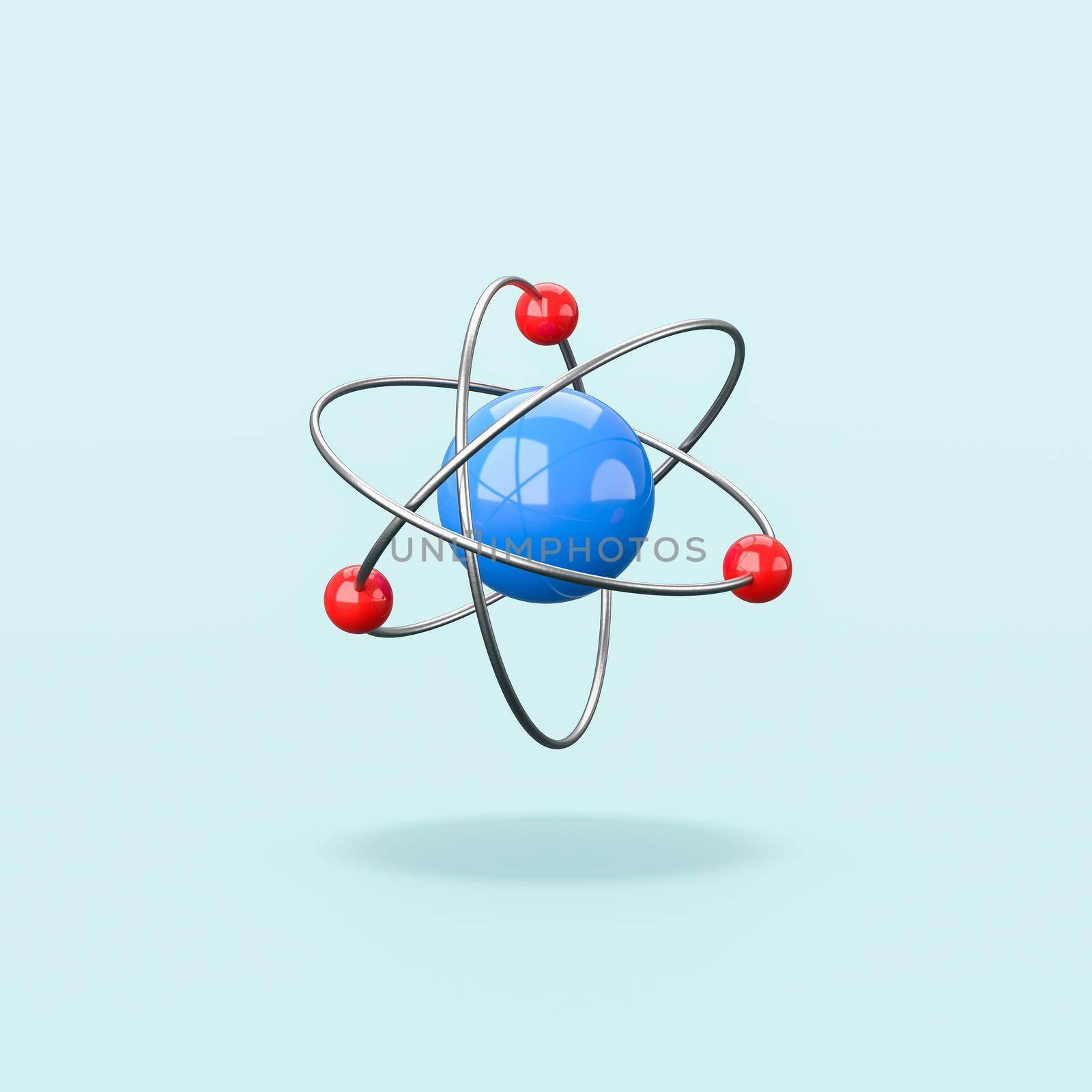 3D Atom Structure Isolated on Blue Background by make