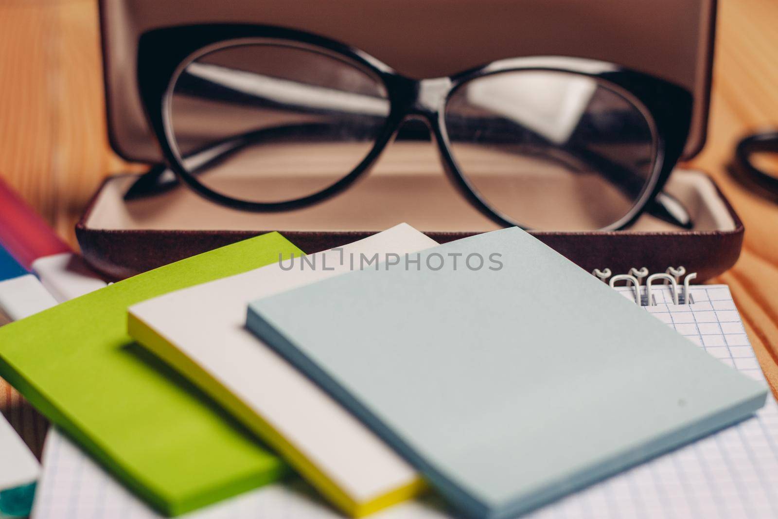 notepads felt-tip pens stationery glasses in case office by SHOTPRIME