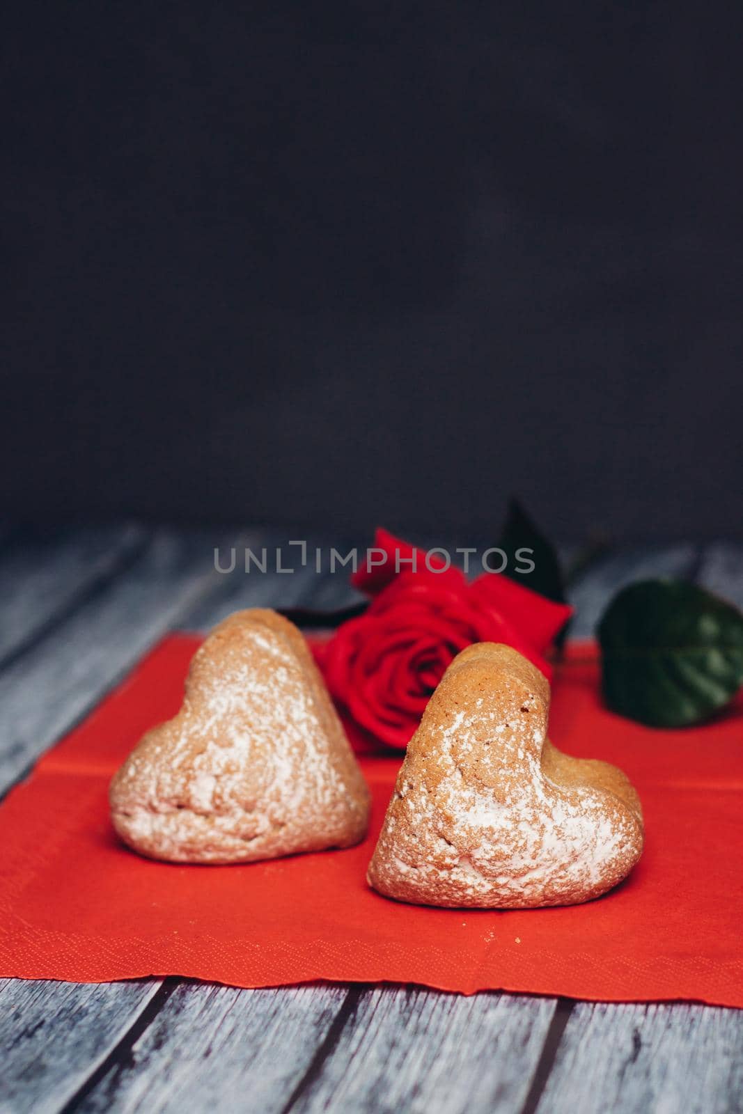 sweet biscuits on a red napkin rose flower snack by SHOTPRIME