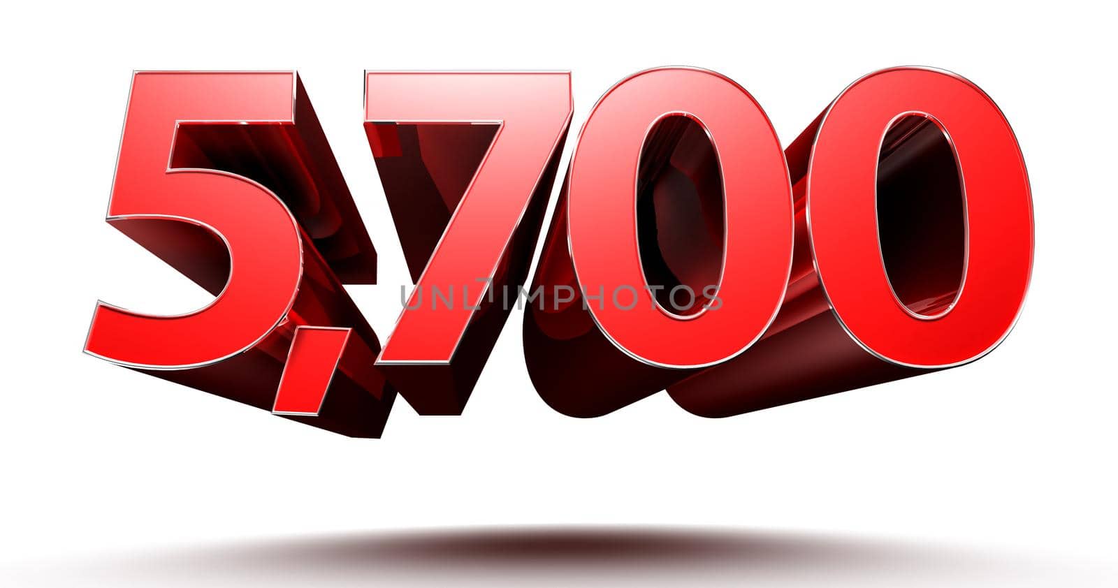 3D illustration number 5700 on white background with clipping path.