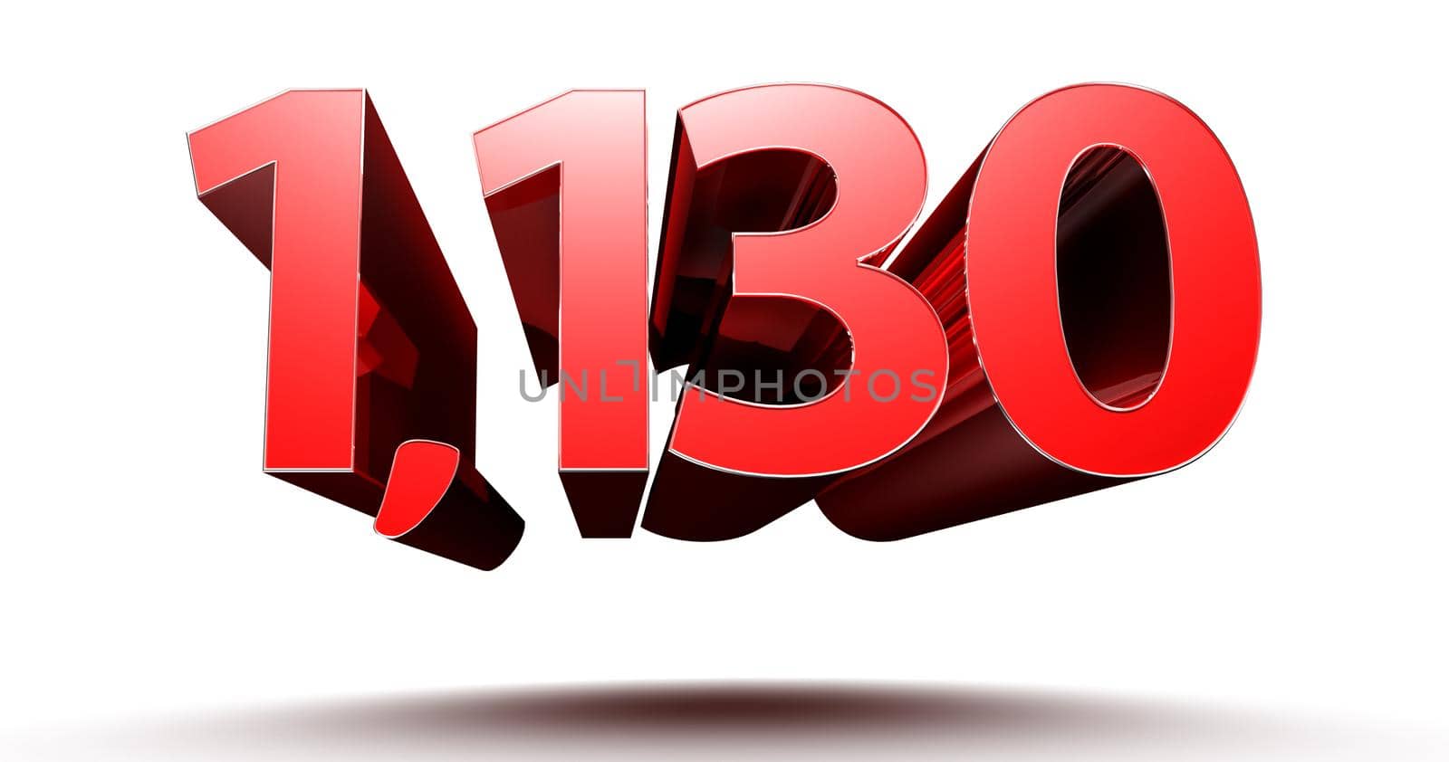 3D illustration Red number 1130 isolated on white background with clipping path.
