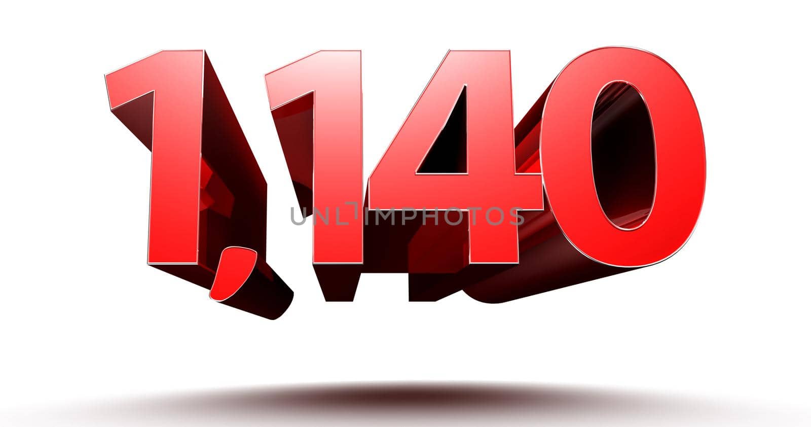 3D illustration Red number 1140 isolated on white background with clipping path. by thitimontoyai