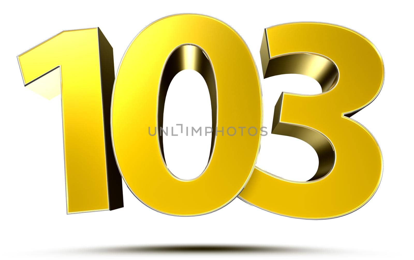 Gold 3d number 103 on white background.With clipping path. by thitimontoyai