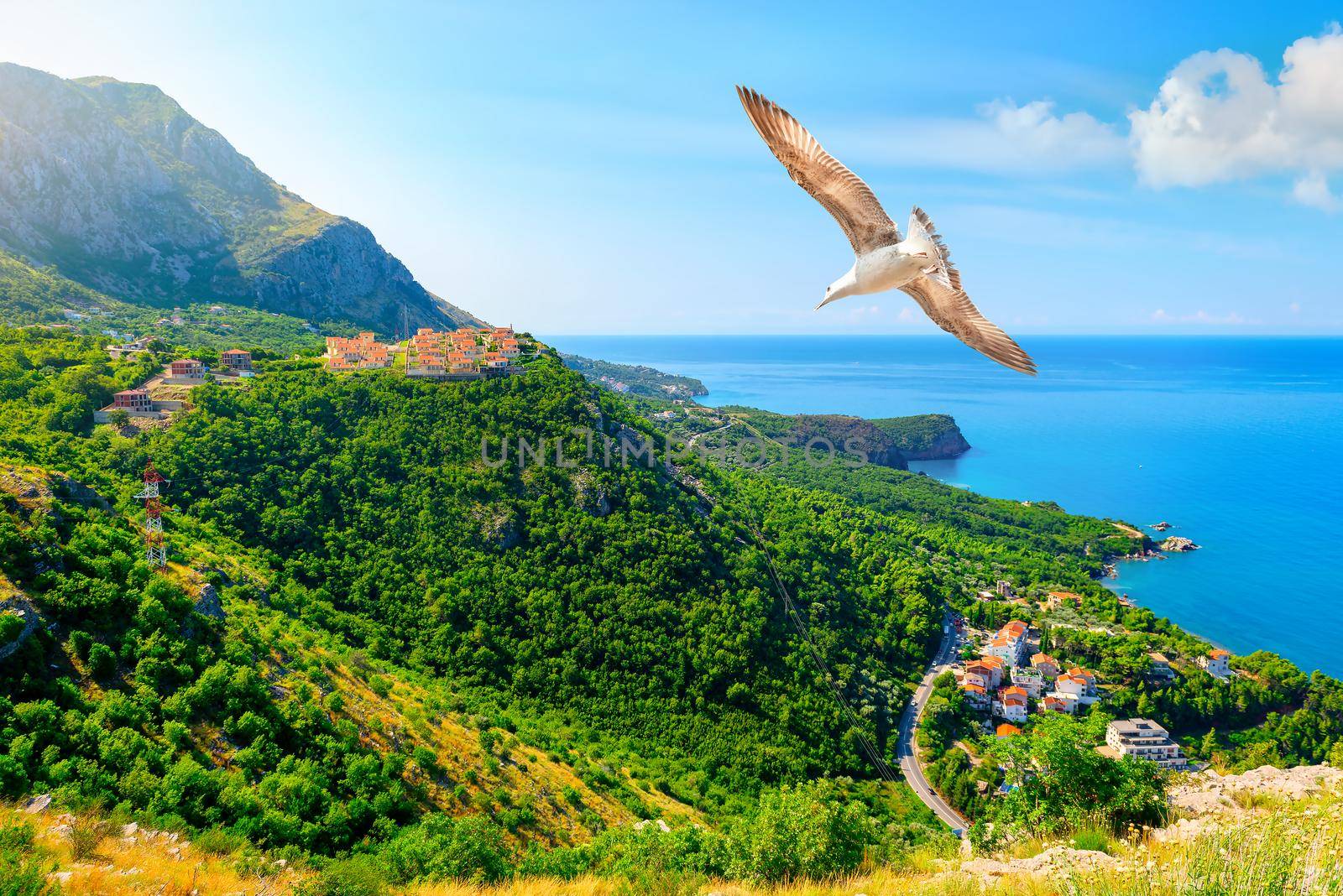 Panoramic landscape of Budva riviera in Montenegro