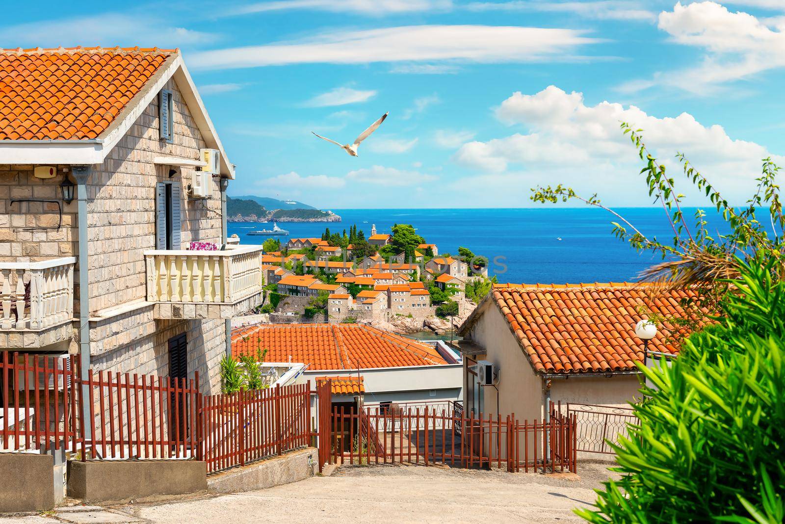 Street in the small resort town of Sveti Stefan