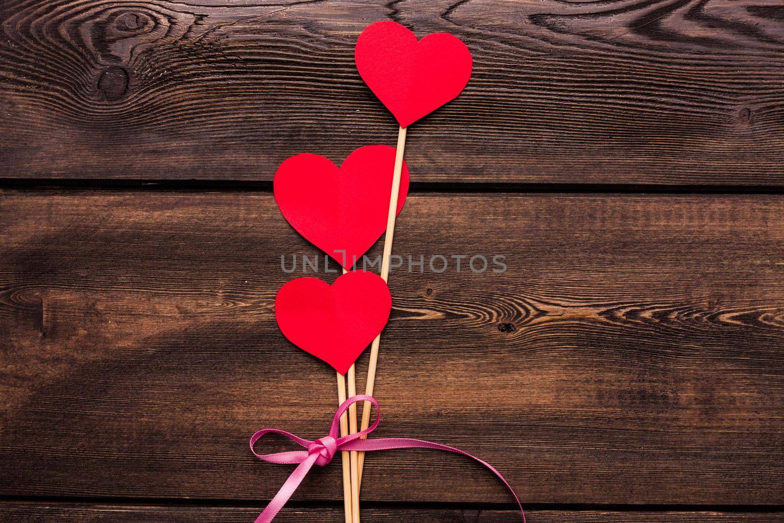 paper hearts on a wooden background postcard texture Valentine's day by SHOTPRIME
