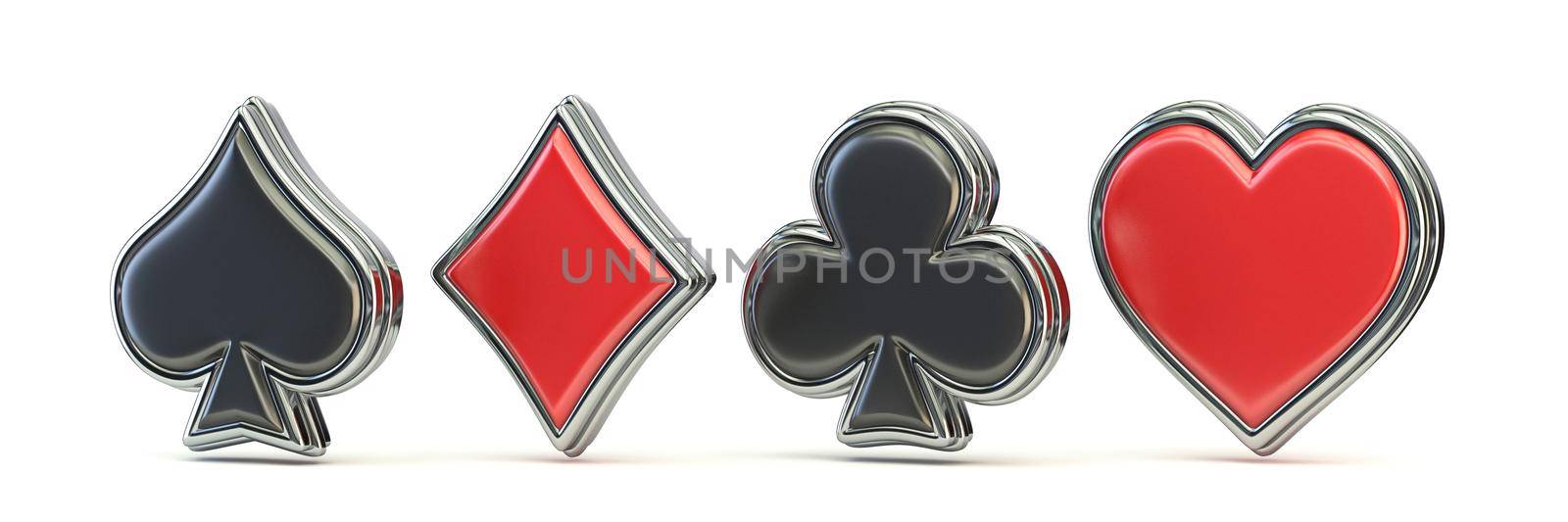 Spade, heart, diamond and club 3D rendering illustration isolated on white background