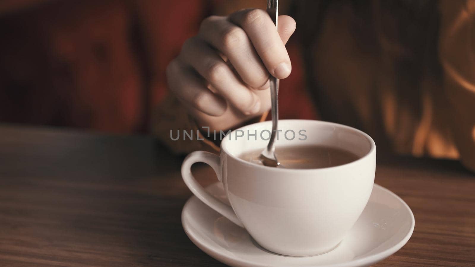 Hot drink in white cup on tea party table rest by SHOTPRIME