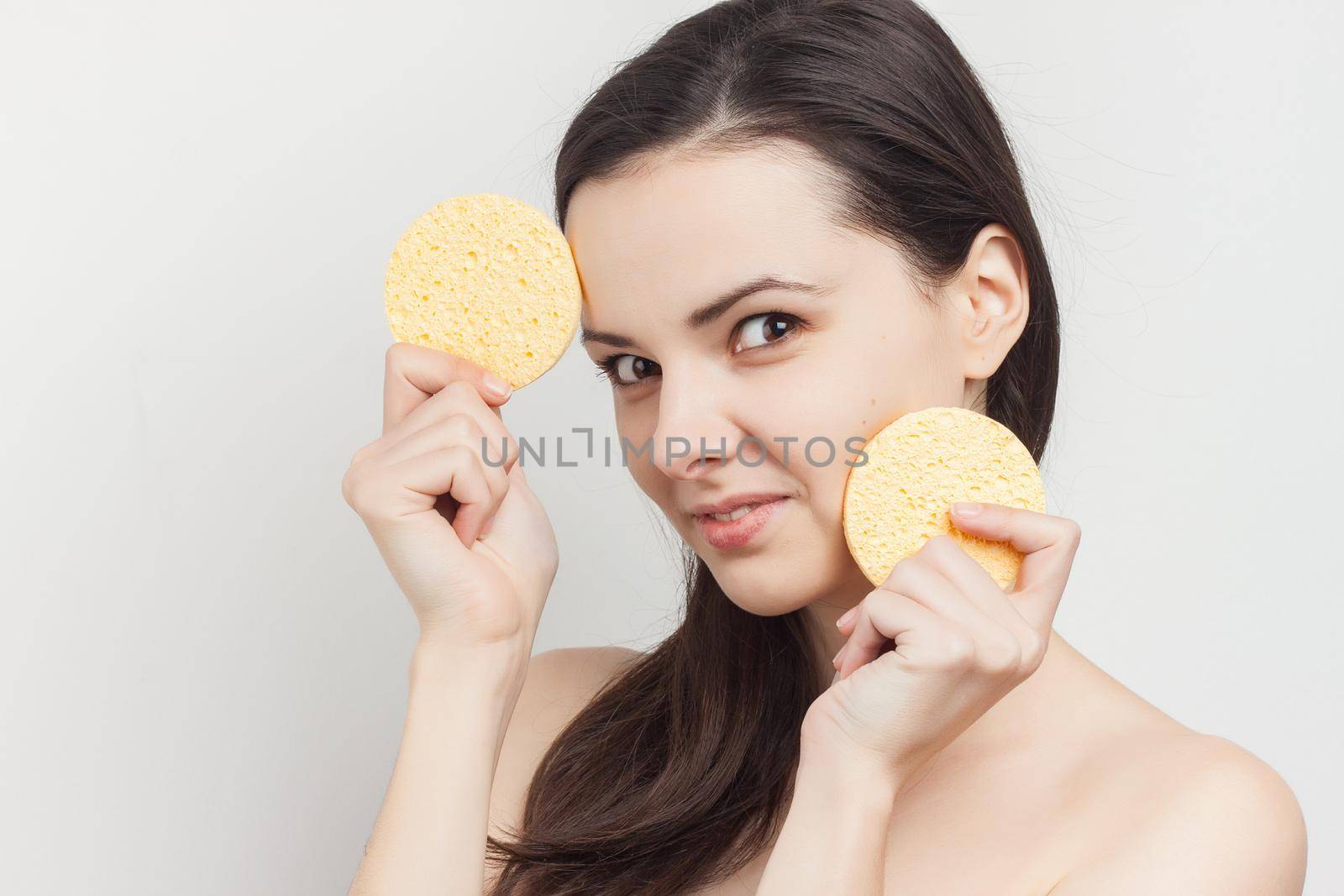 funny pomegranate with bare shoulders loose hair clean face sponges by SHOTPRIME