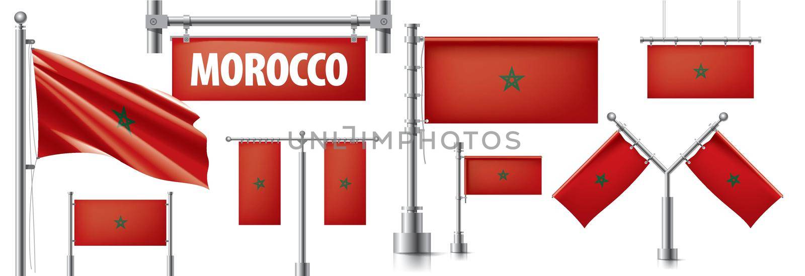 Vector set of the national flag of Morocco in various creative designs.