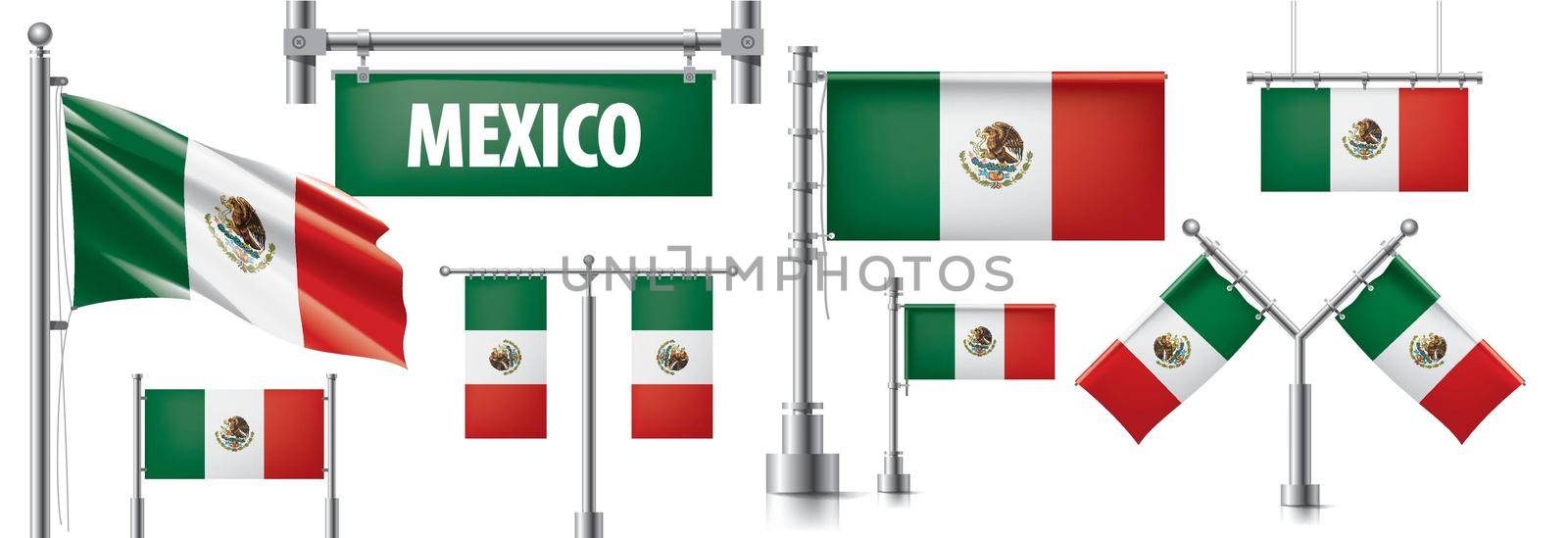 Vector set of the national flag of Mexican in various creative designs by butenkow