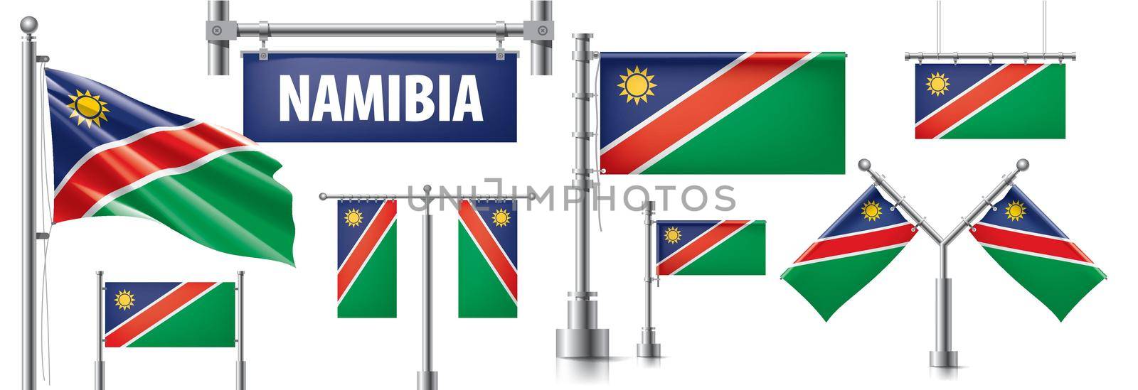 Vector set of the national flag of Namibia in various creative designs.