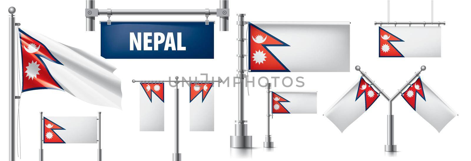 Vector set of the national flag of Nepal in various creative designs.