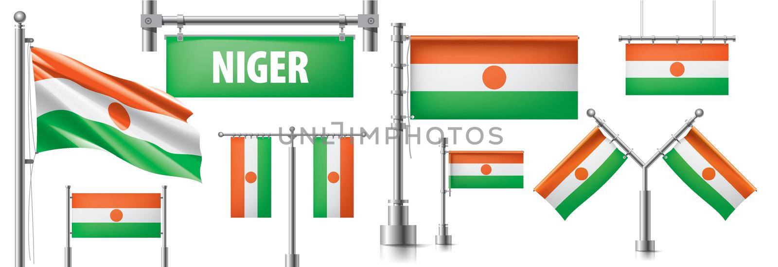 Vector set of the national flag of Niger in various creative designs by butenkow