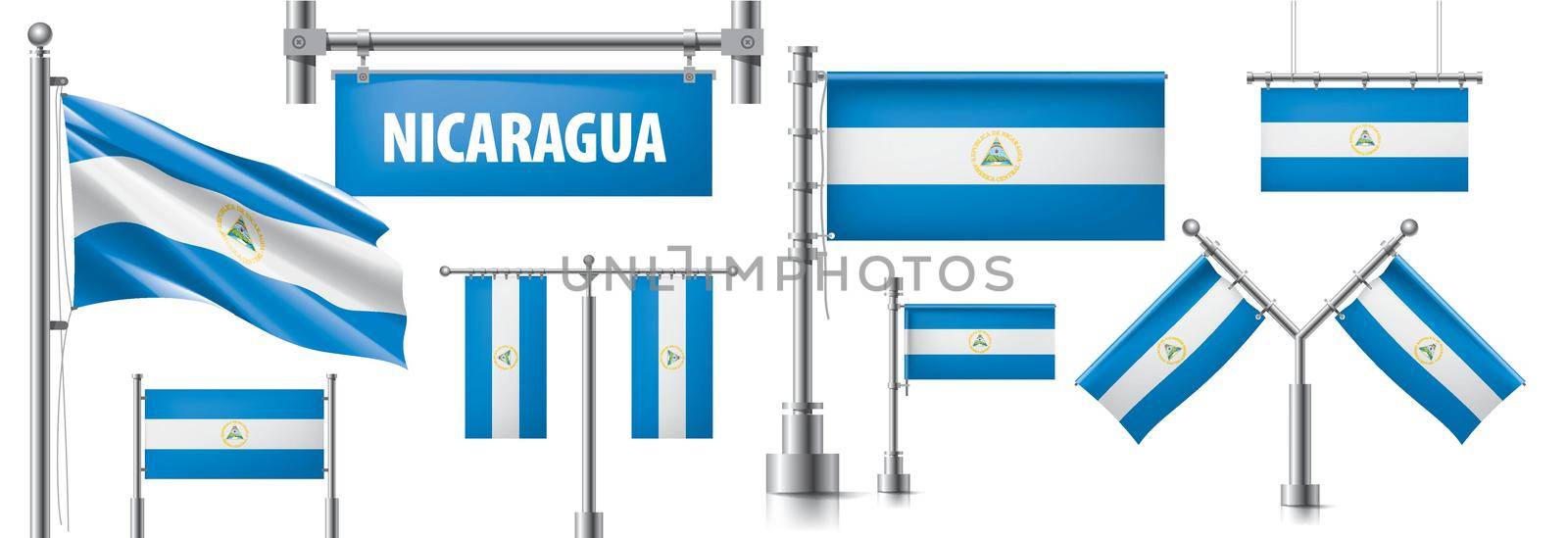 Vector set of the national flag of Nicaragua in various creative designs.