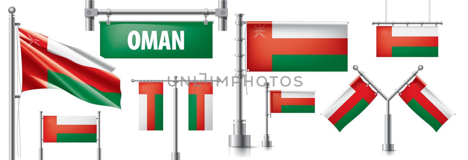 Vector set of the national flag of Oman in various creative designs.