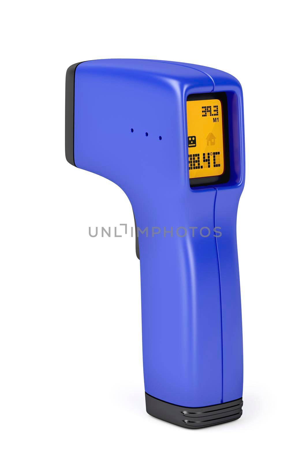 Blue infrared thermometer on white background