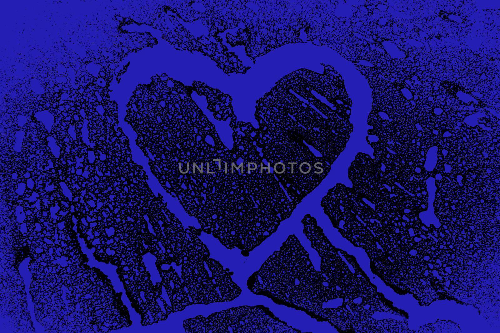 Abstract image of the Splashes of color forming heart in blue