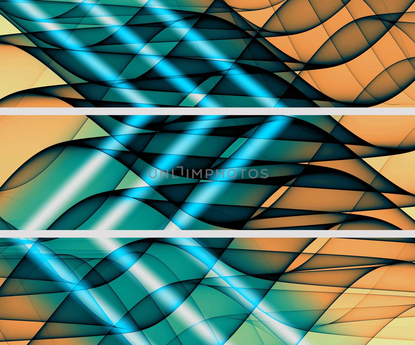 3D illustration of colorful banner set with blended abstract curve shapes for creative art and web design purposes