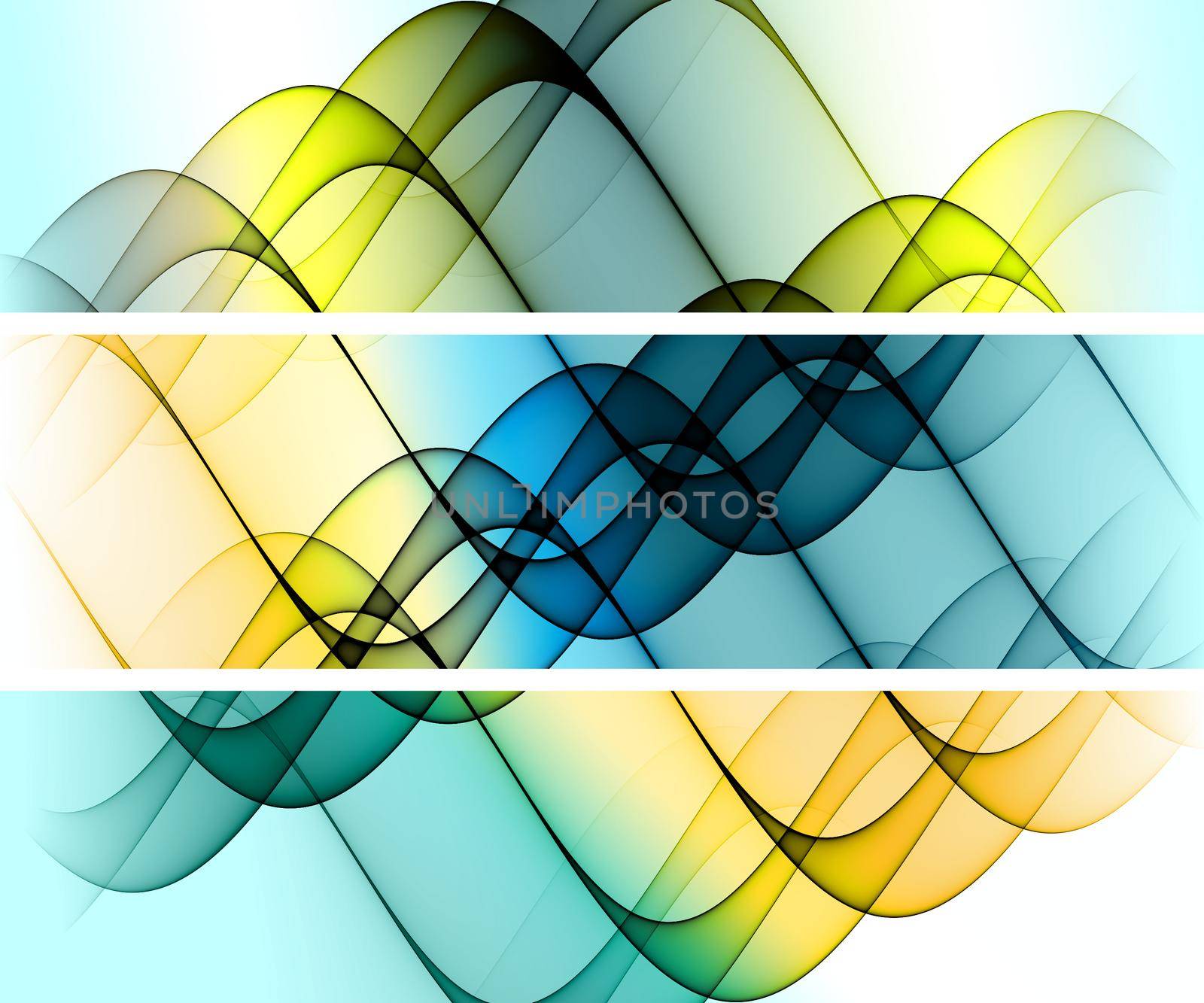 3D illustration of colorful banner set with blended abstract curve shapes for creative art and web design purposes