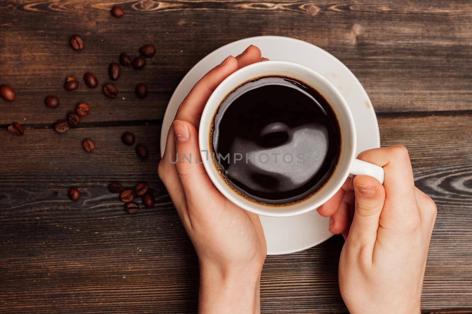 hot coffee in a box wooden table rest breakfast. High quality photo