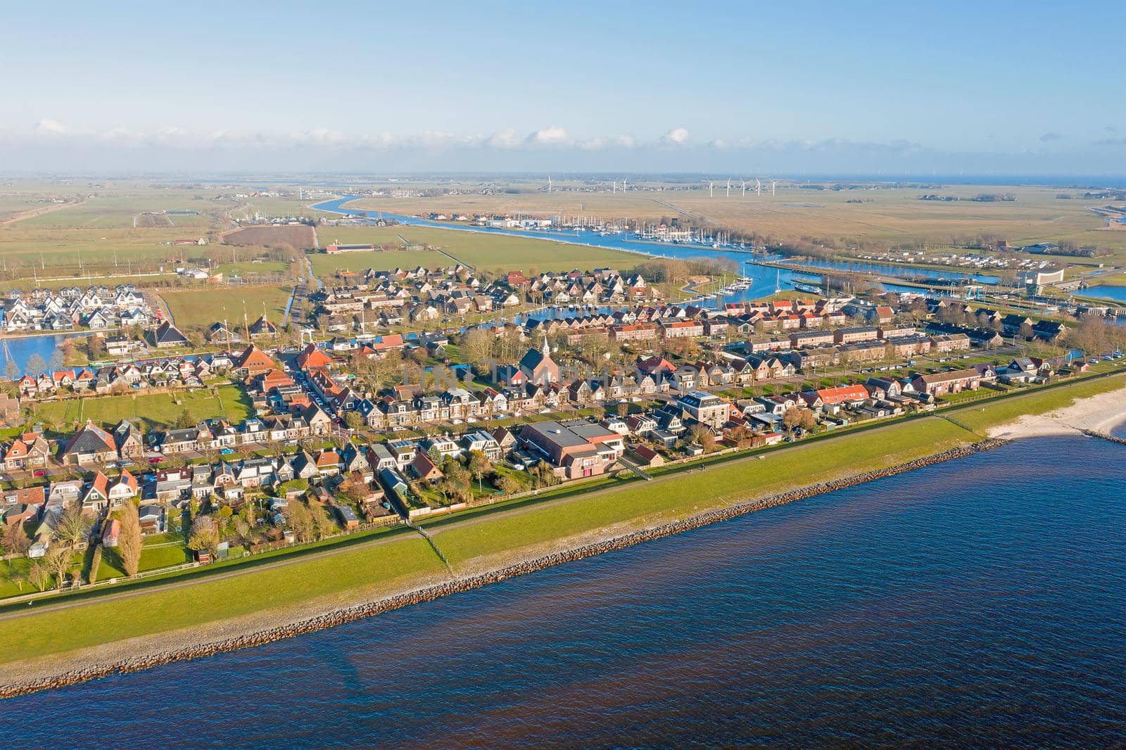 Aerial from the historical town Stavoren at the IJsselmeer in the Netherlands by devy