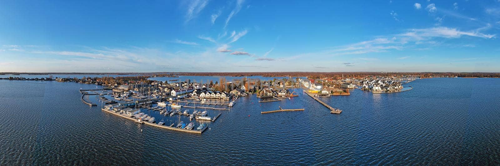 Panoramic aerial from the Loosdrechtse Plassen in the Netherlands