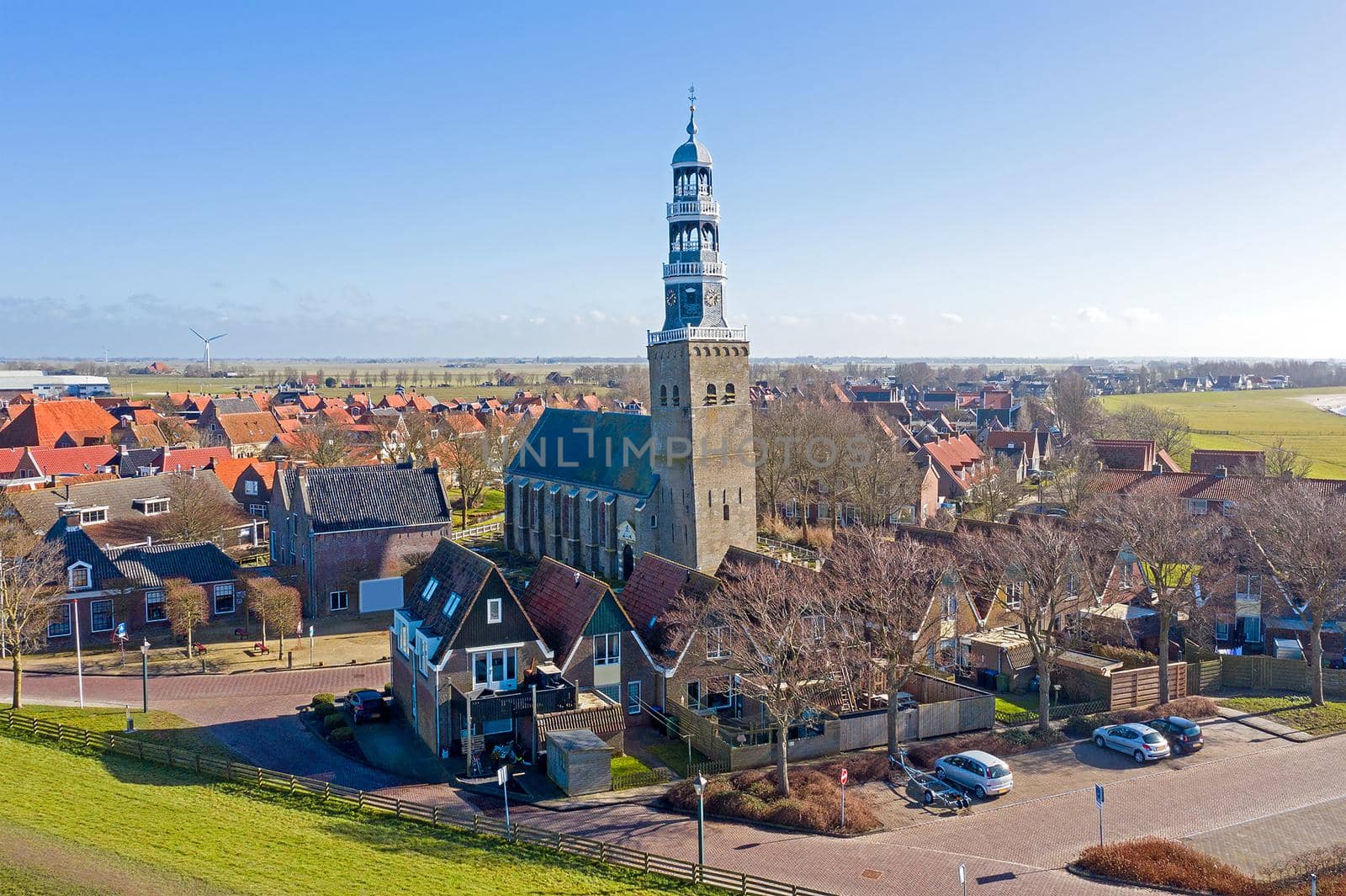 Aerial from the traditional town HIndeloopen at the IJsselmeer in the Netherlands by devy