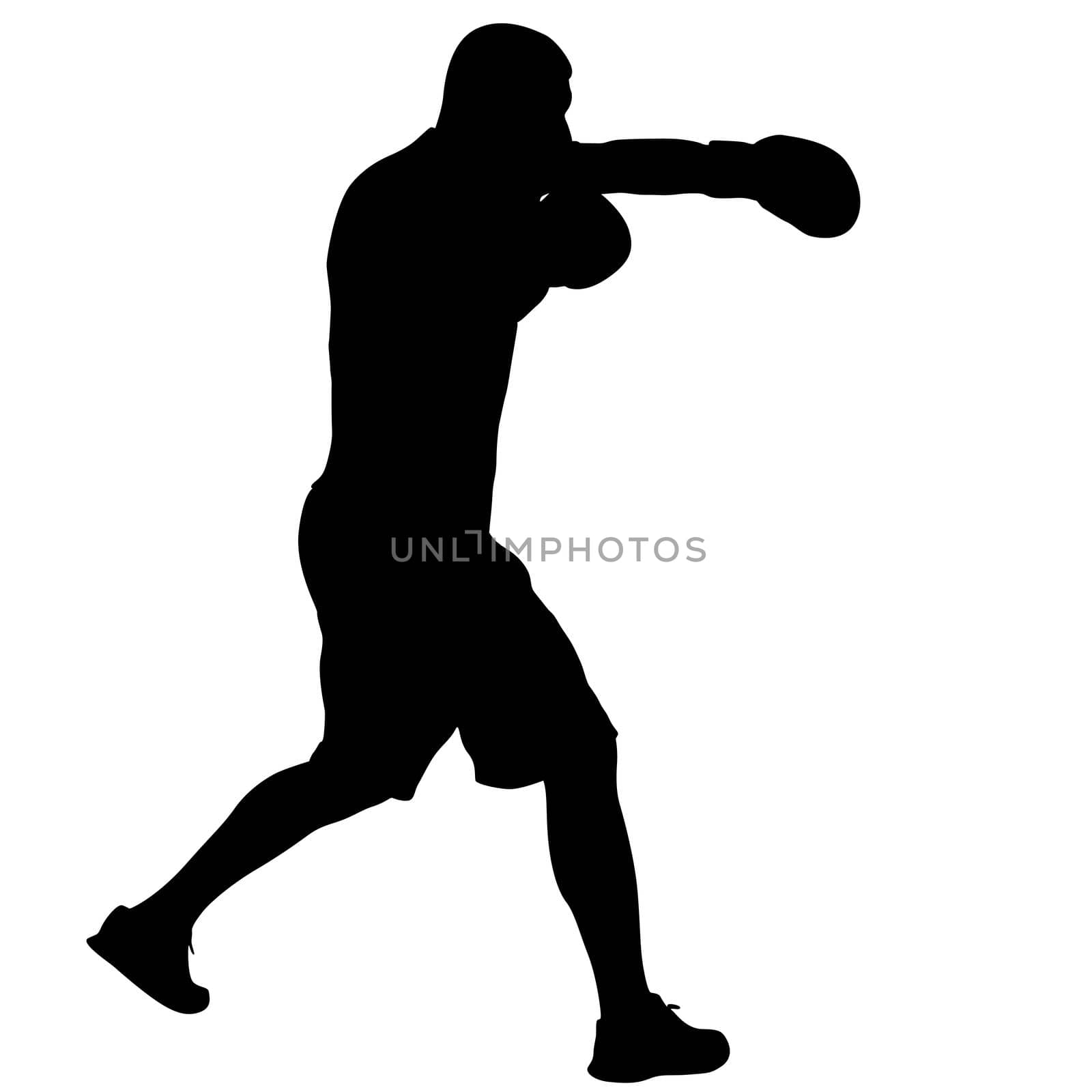 Black silhouette of an athlete boxer on a white background.