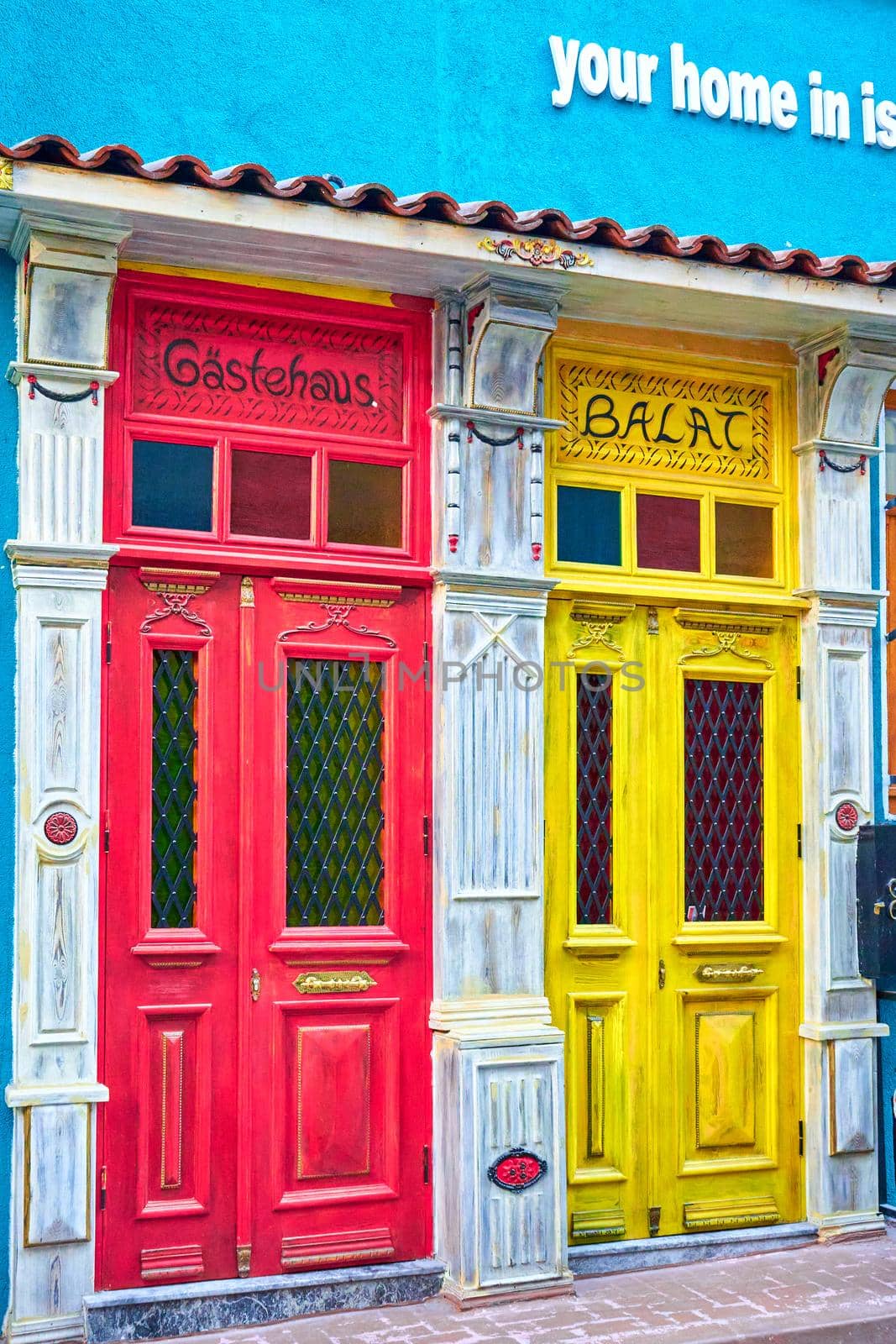 Istanbul colors. The details of the house are painted in bright colors. Turkey , Istanbul - 21.07.2020