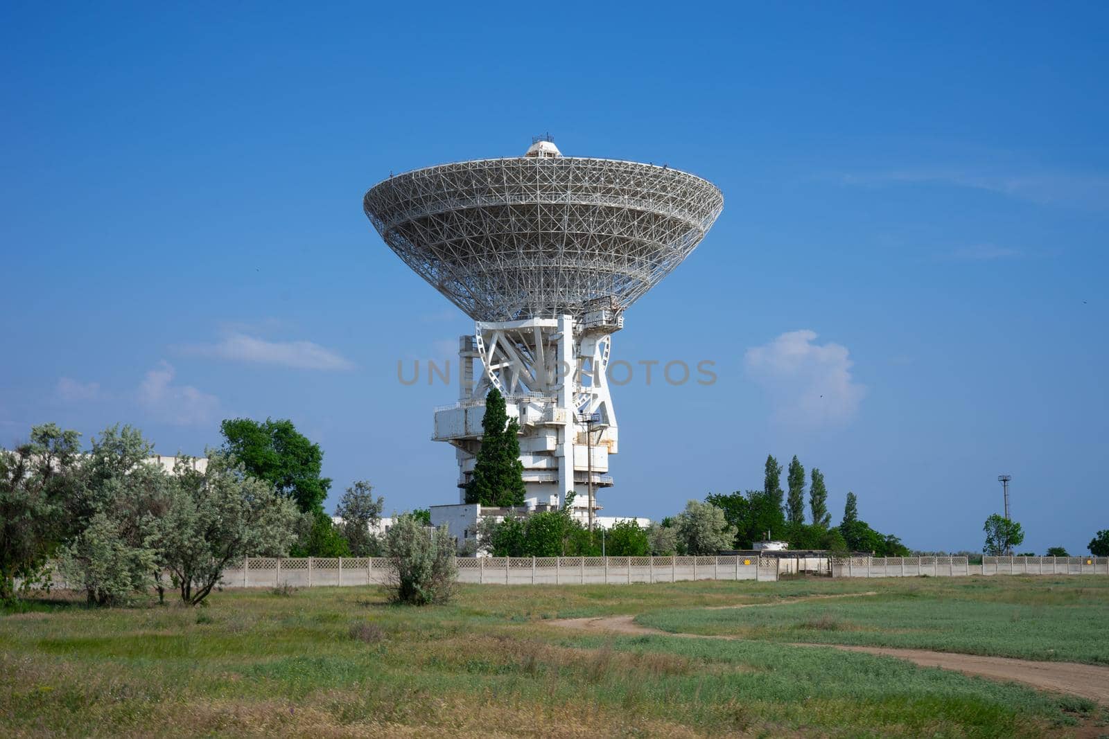 Natural landscape with a view of the RT-70 radio telescope. Vitino, Crimea