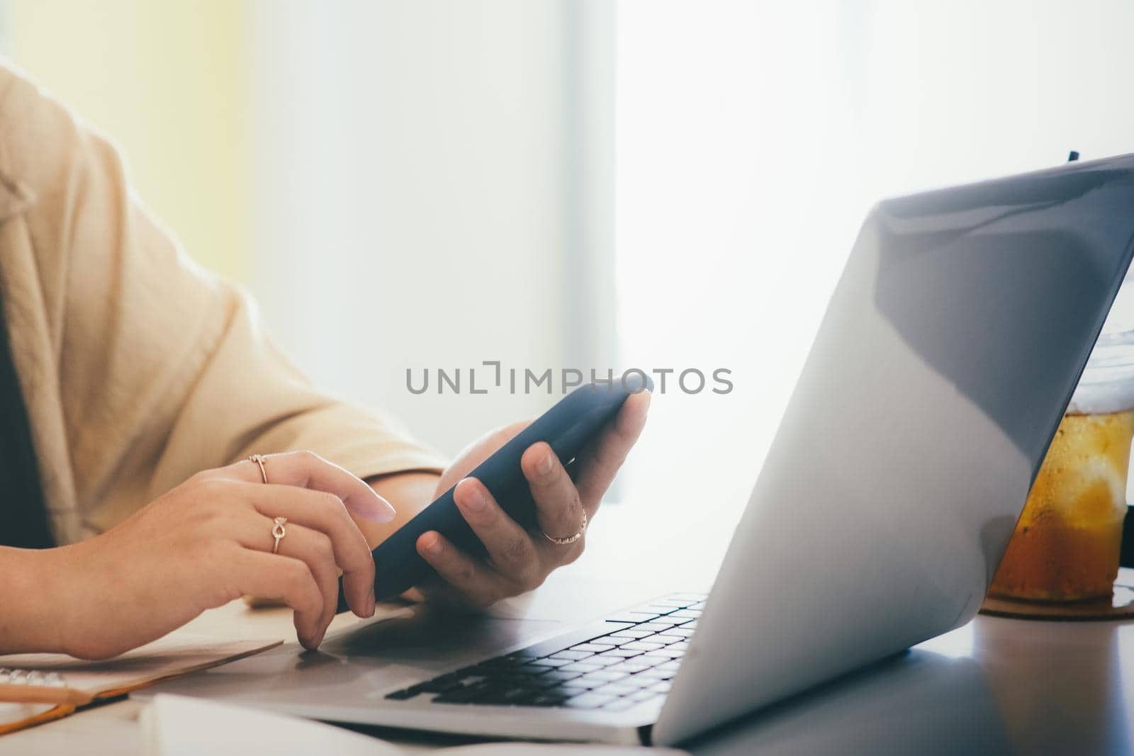 Young man using mobile phone. Using online connect technology for business, education and communication. 