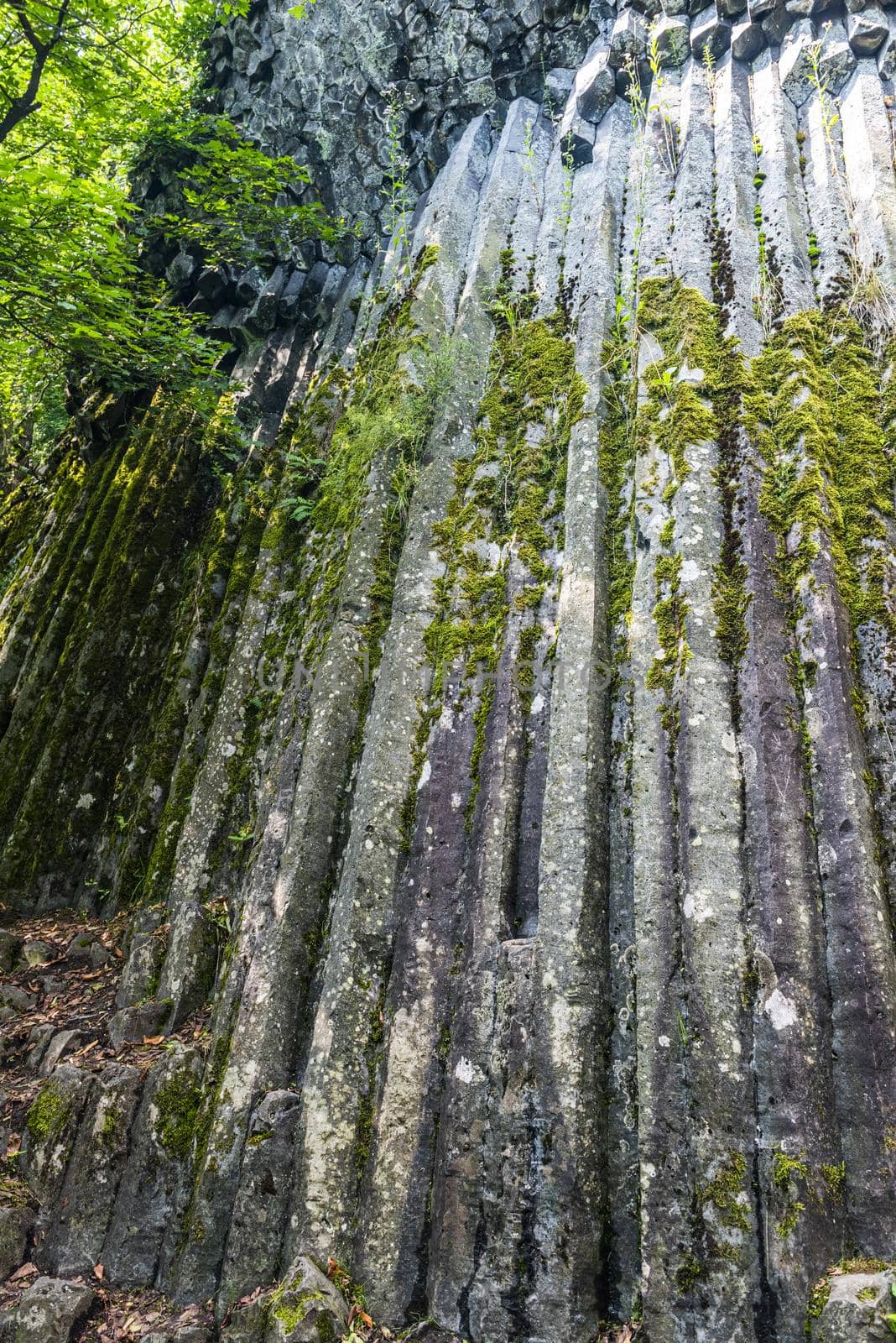 Basalt columns known as Stone Waterfall in southern Slovakia Somoska natural reserve. Siatorska bukovina, Slovakia