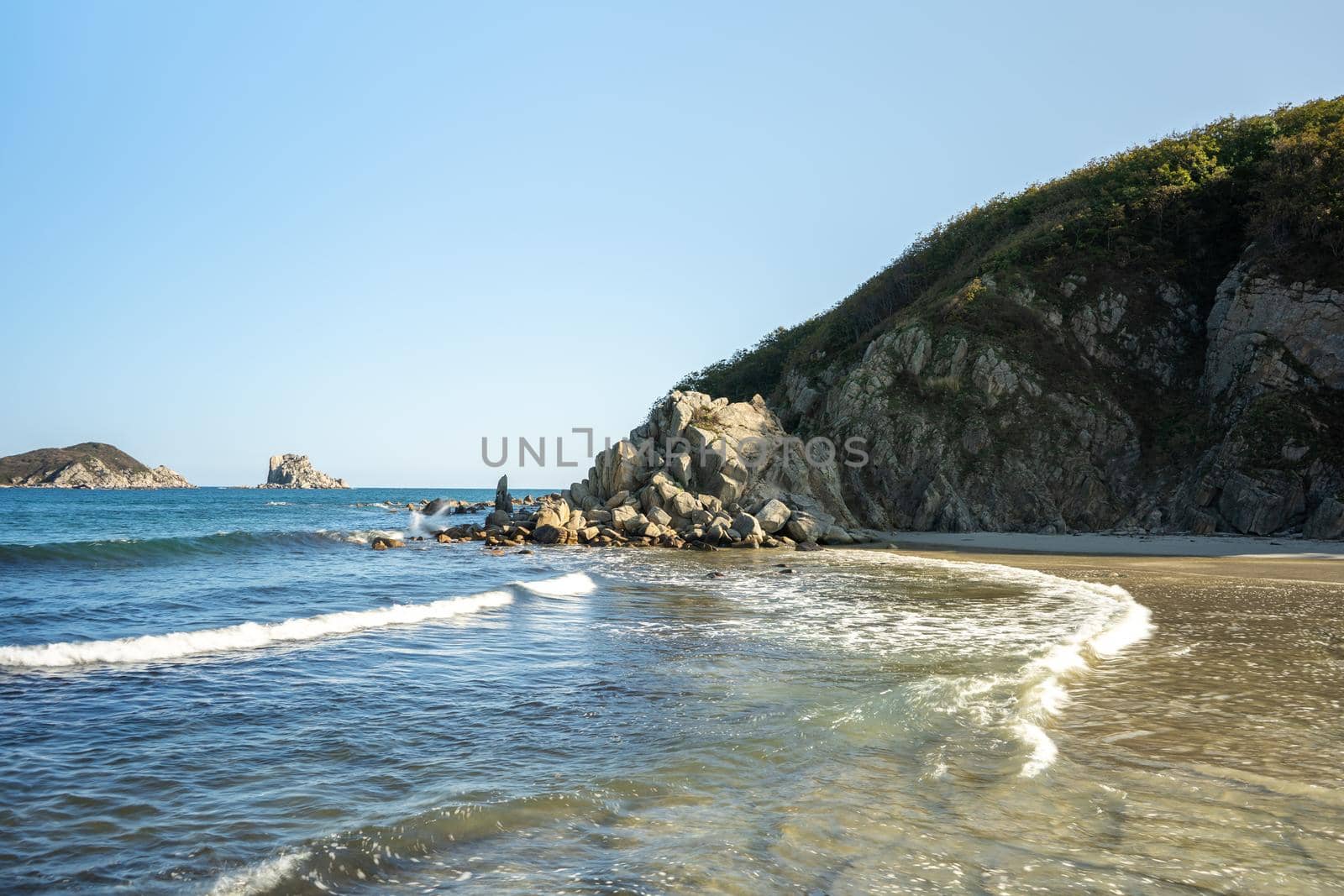 Seascape with a view of beautiful rocks. Treasure, Primorsky Krai.
