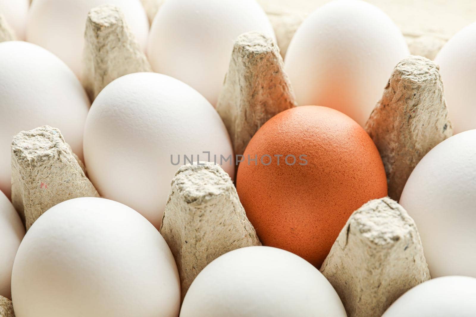 Chicken eggs in carton box as background, closeup by AtlasCompany