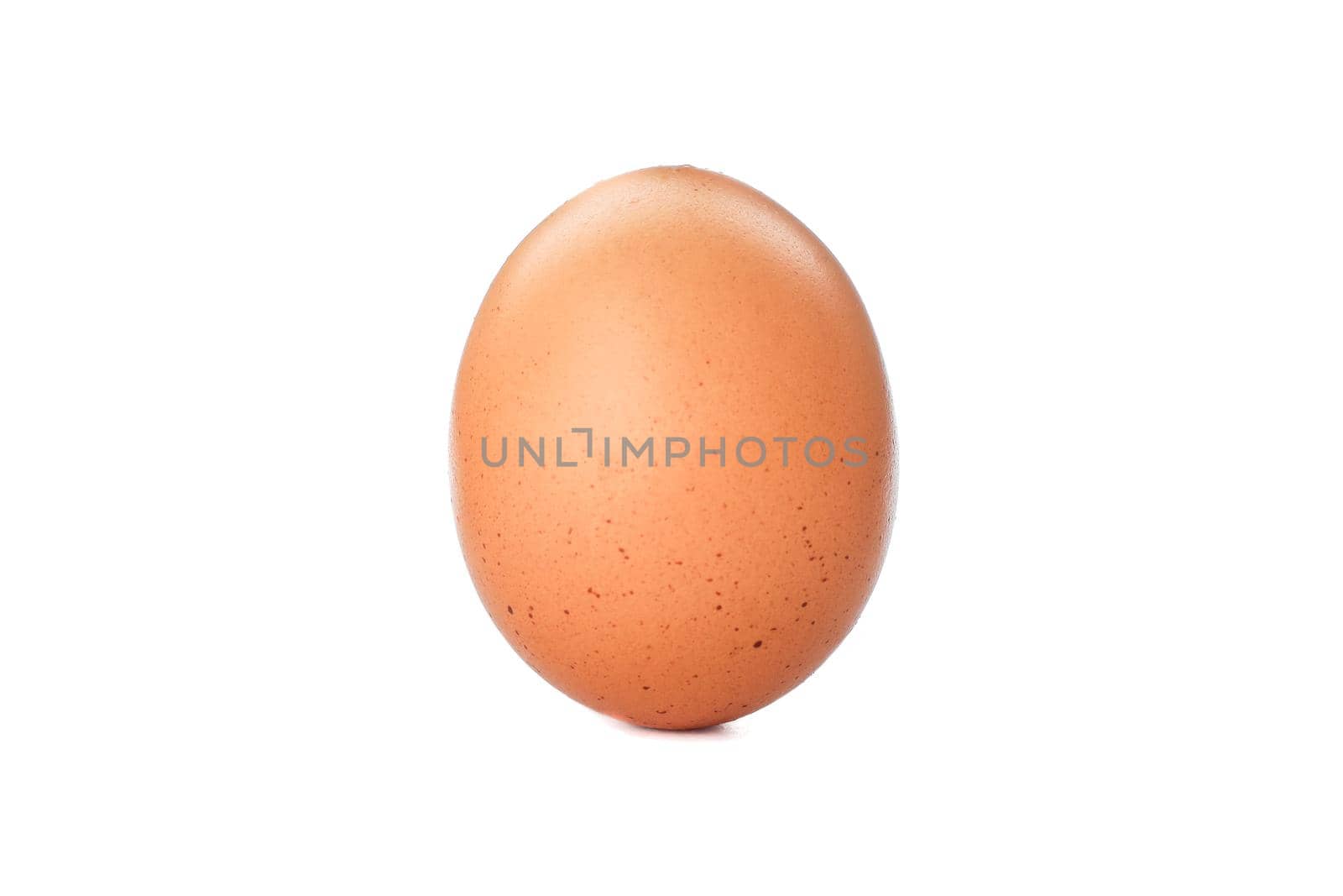 Single raw chicken egg on white background by AtlasCompany