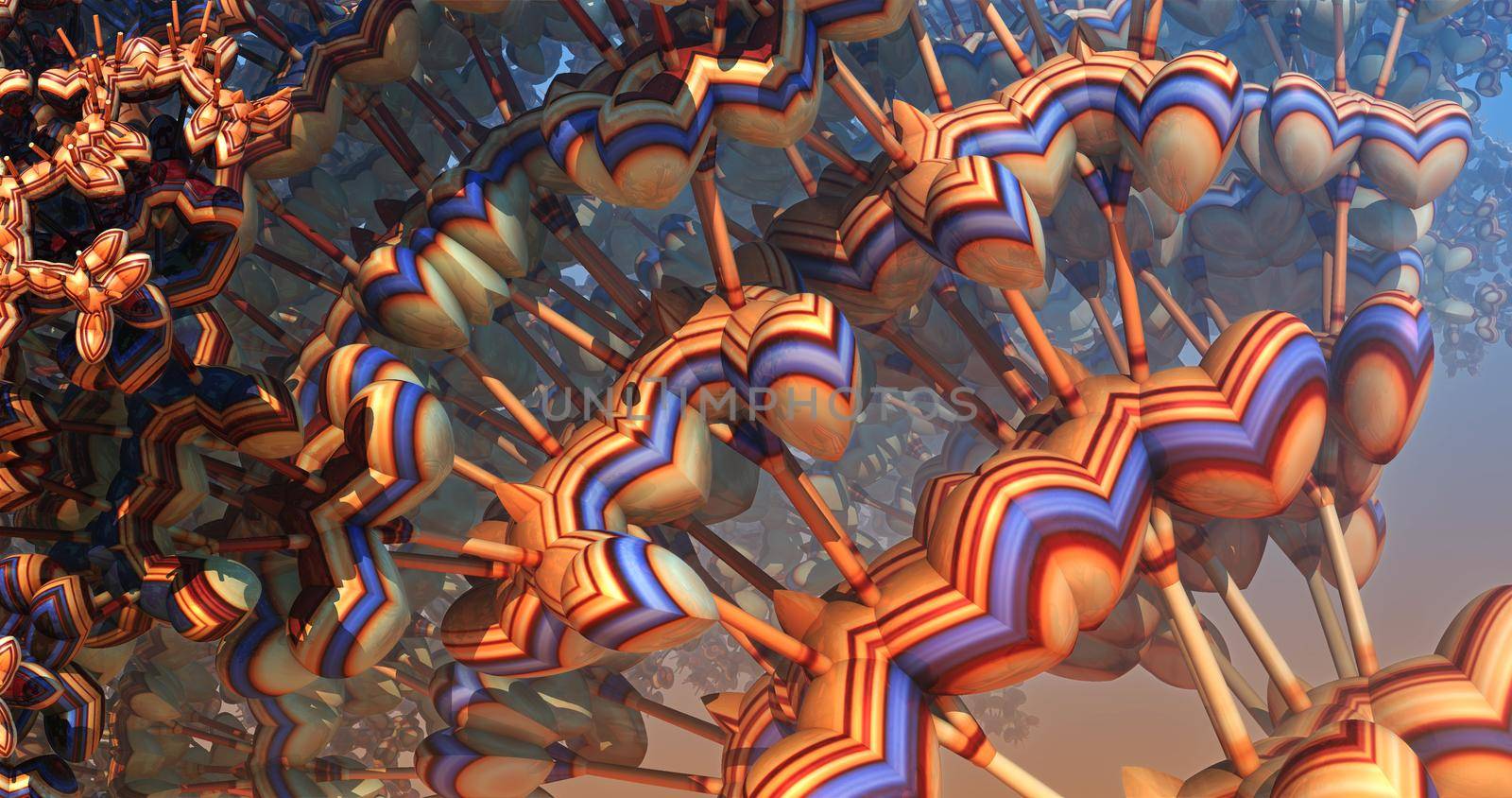 Picture of three-dimensional hearts fractals in motion