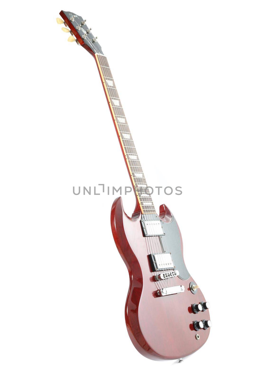 Beautiful six - string electric guitar isolated on white background by AtlasCompany