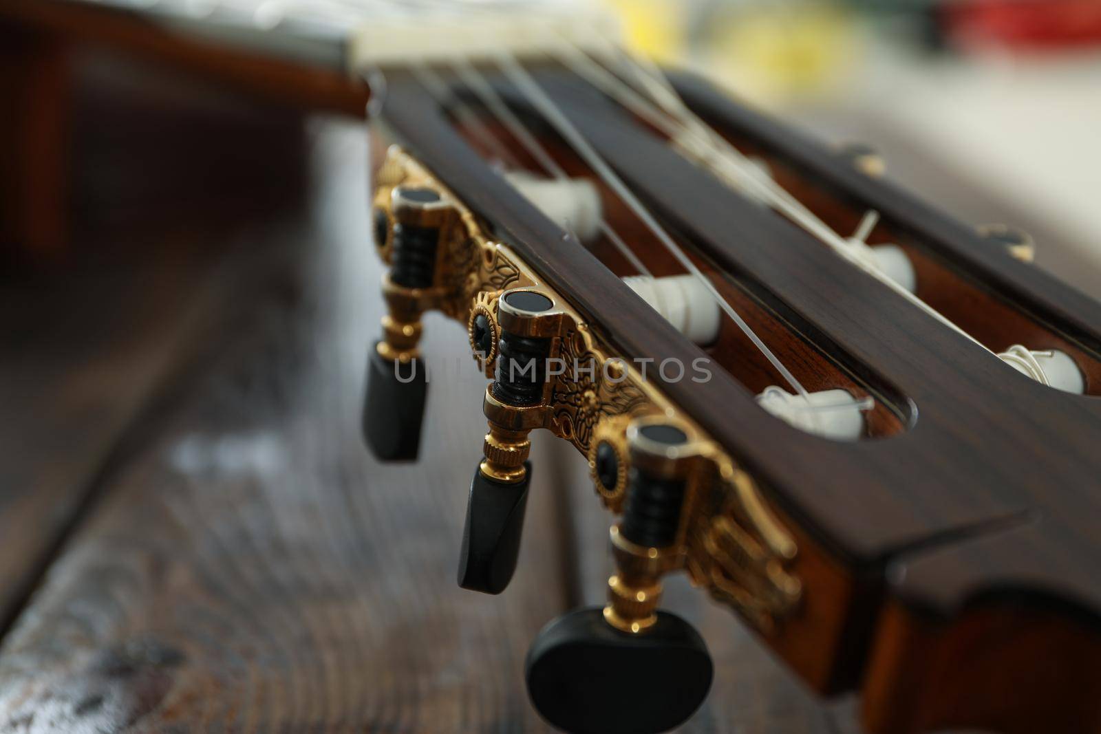 Neck head on wooden background, space for text by AtlasCompany