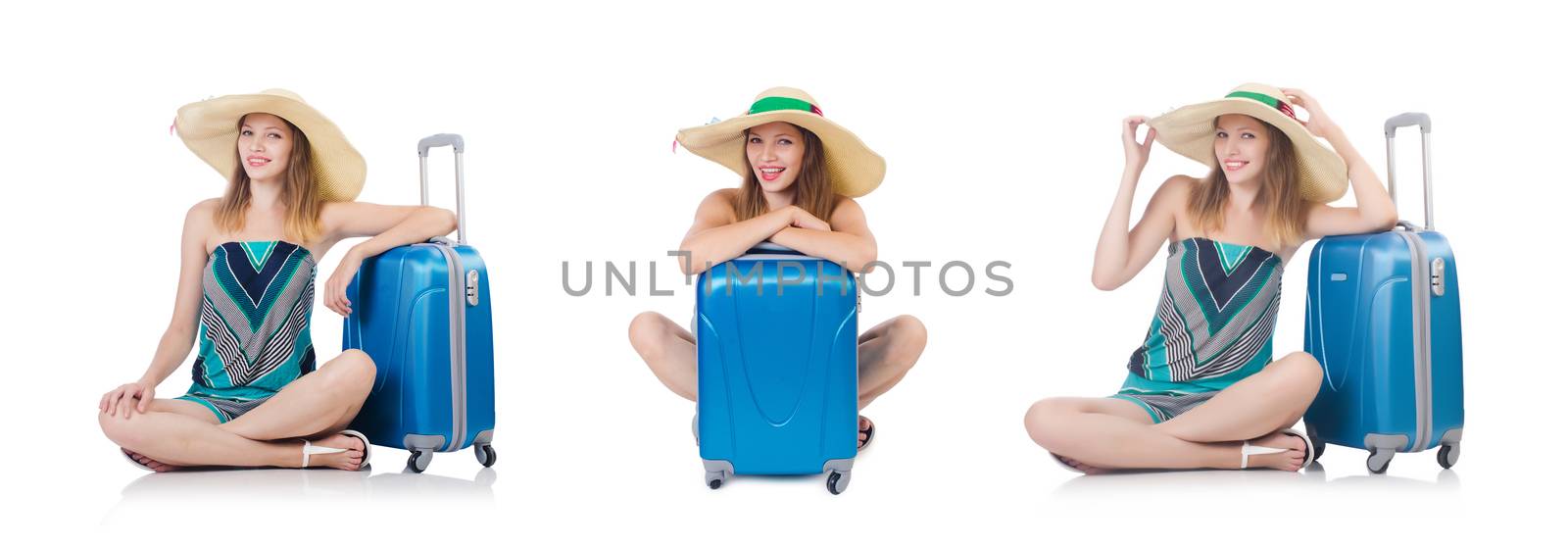 Woman with suitacases preparing for summer vacation by Elnur