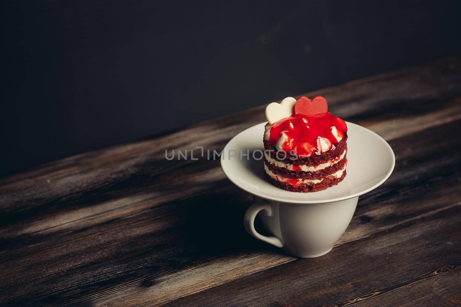 red cake dessert candy delight eating top view. High quality photo