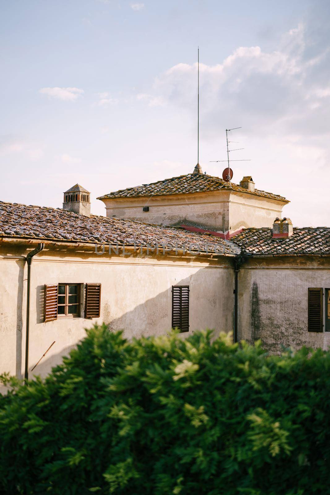 The skull roof of an old winery villa in Tuscany, Italy.